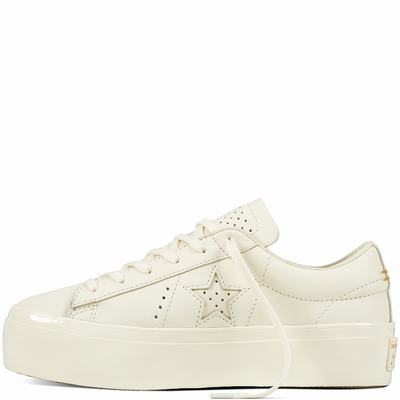 Converse One Star Platform Leather Platform Womens - Beige Shoes (600MNUBD)